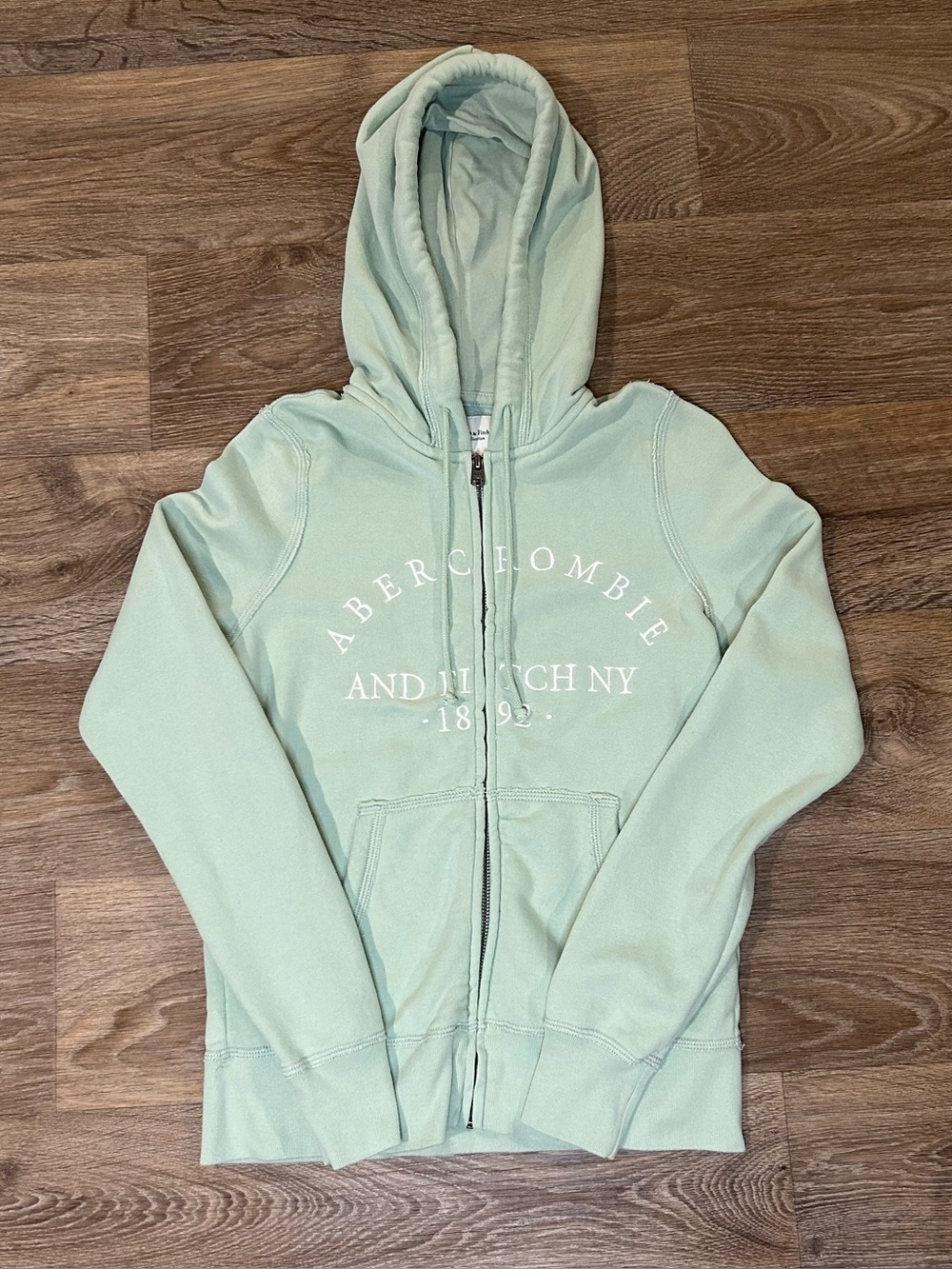 Abercrombie & Fitch Full Zip Hoodie Jacket - Mint Green White Embroidered Logo